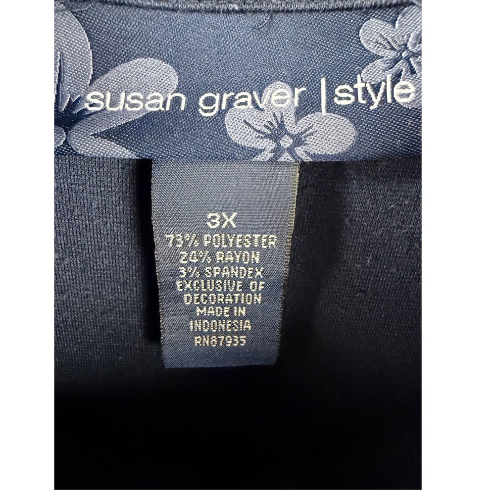 Susan Graver Style Navy Blue Gold Foil Floral Zip Front Track Jacket Plus 3X - Picture 3 of 3